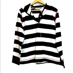 🖤🤍❤️ GUC Liz Claiborne “weekend escape” stripe hoodie w/ red stitching.